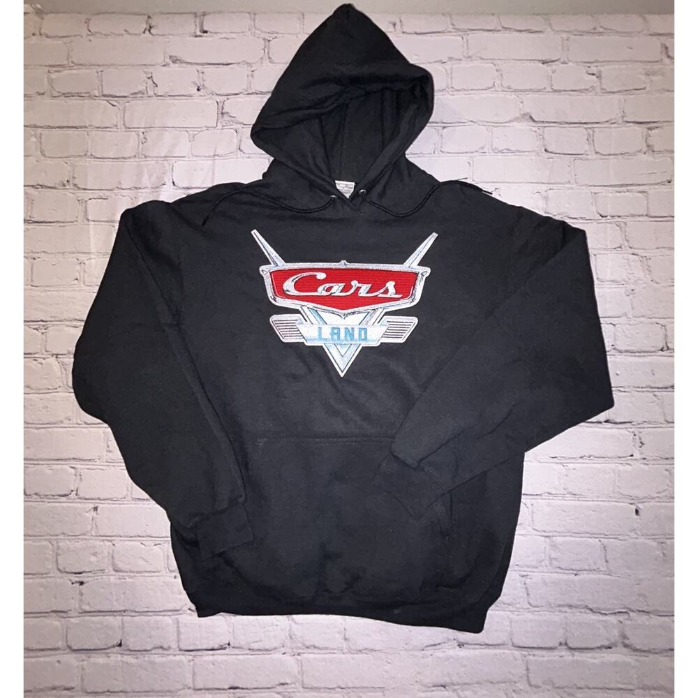 Disney Parks Cars Land Disneyland Black Embroidered Embleum Hoodie Lrg New